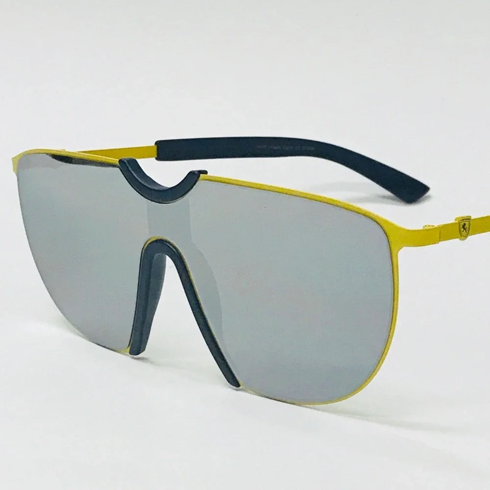 Shield Men Sunglasses Mirrored Lens Yellow Frame Fashion‎ Sun Glasses Trendy New